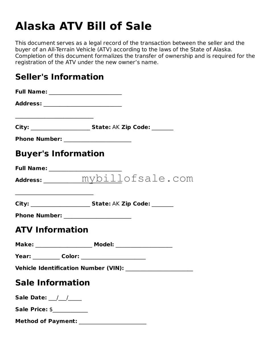 Official Alaska ATV Bill of Sale Template