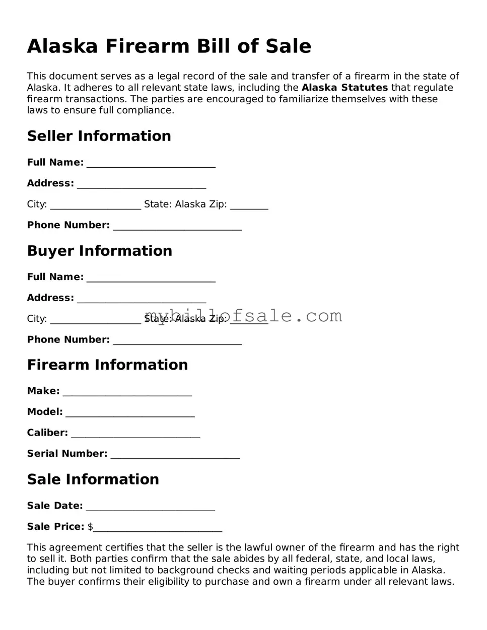 Official Alaska Firearm Bill of Sale Template