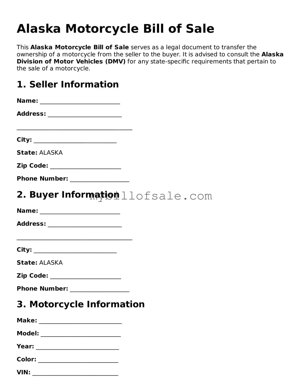 Official Alaska Motorcycle Bill of Sale Template