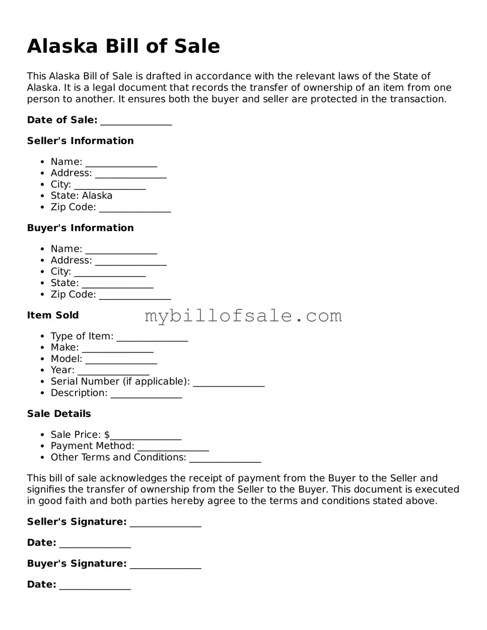 Official Alaska Bill of Sale Template