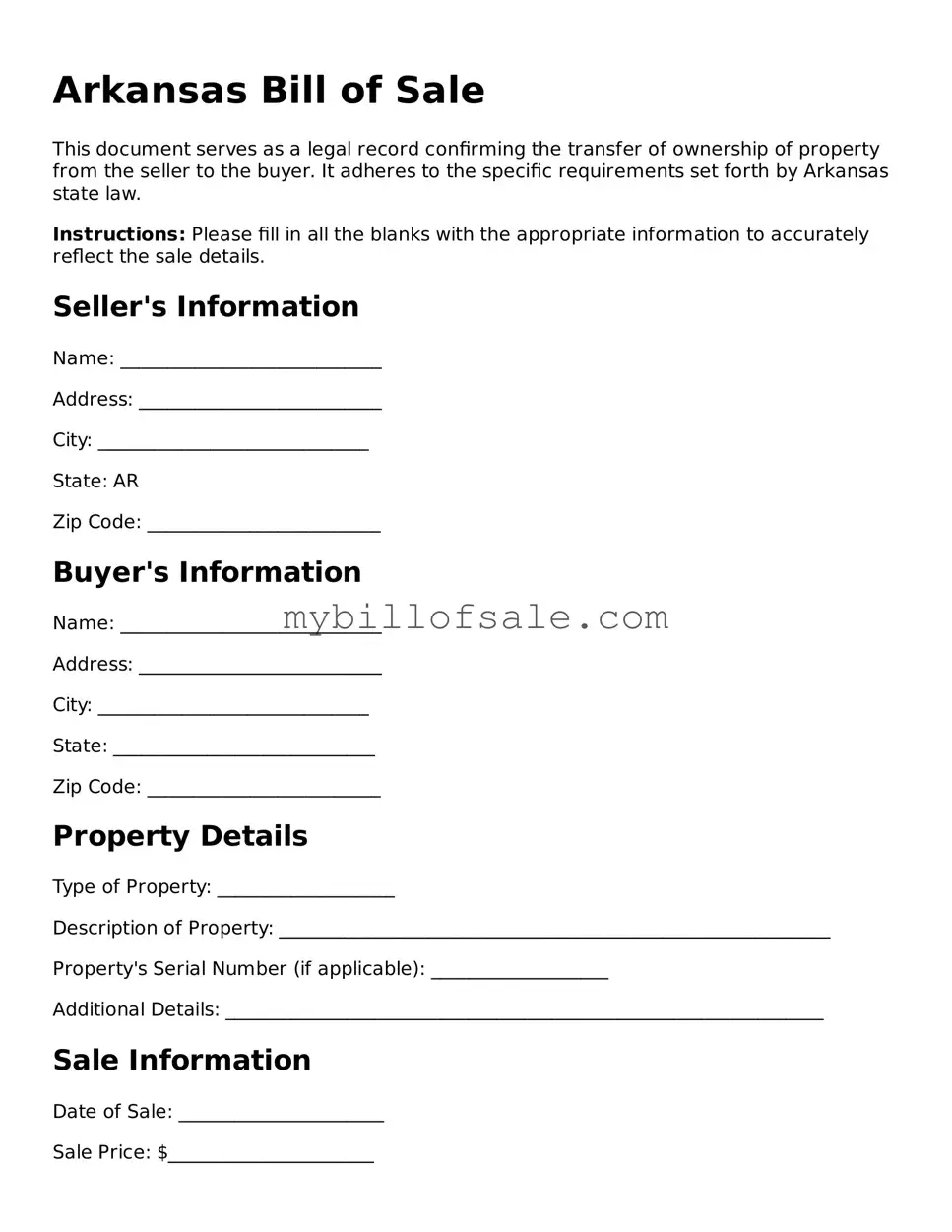 Official Arkansas Bill of Sale Template