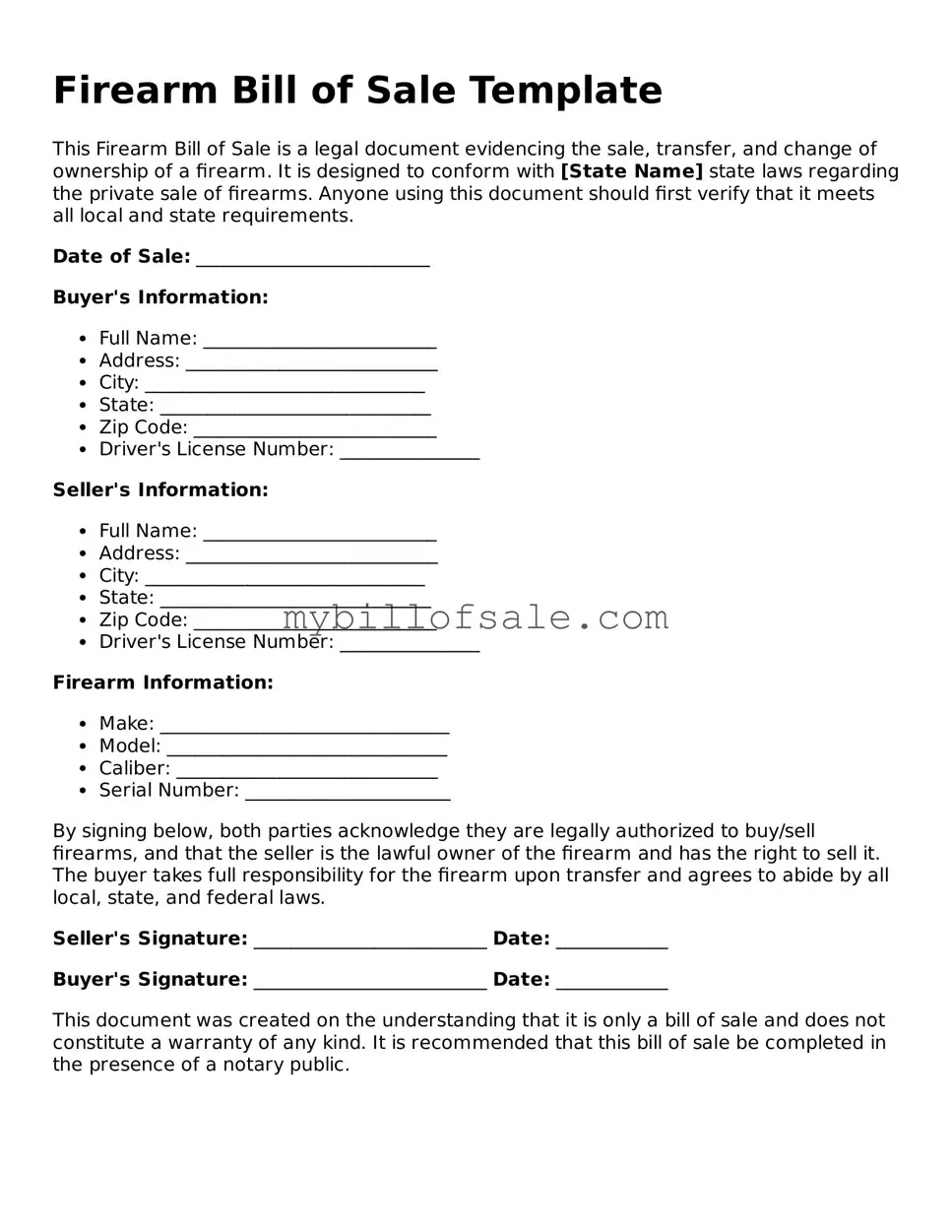 Blank Firearm Bill of Sale Form