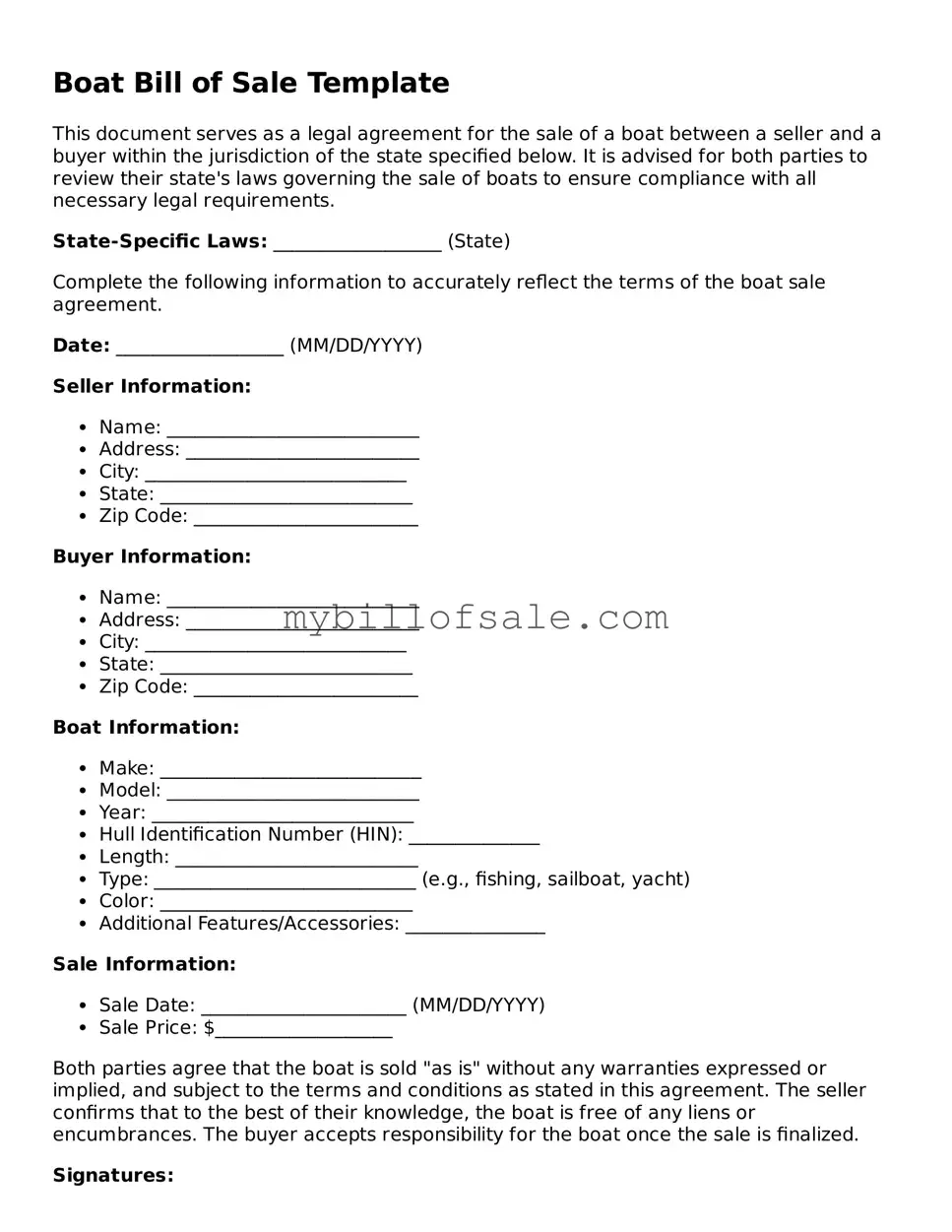Blank Boat Bill of Sale Form