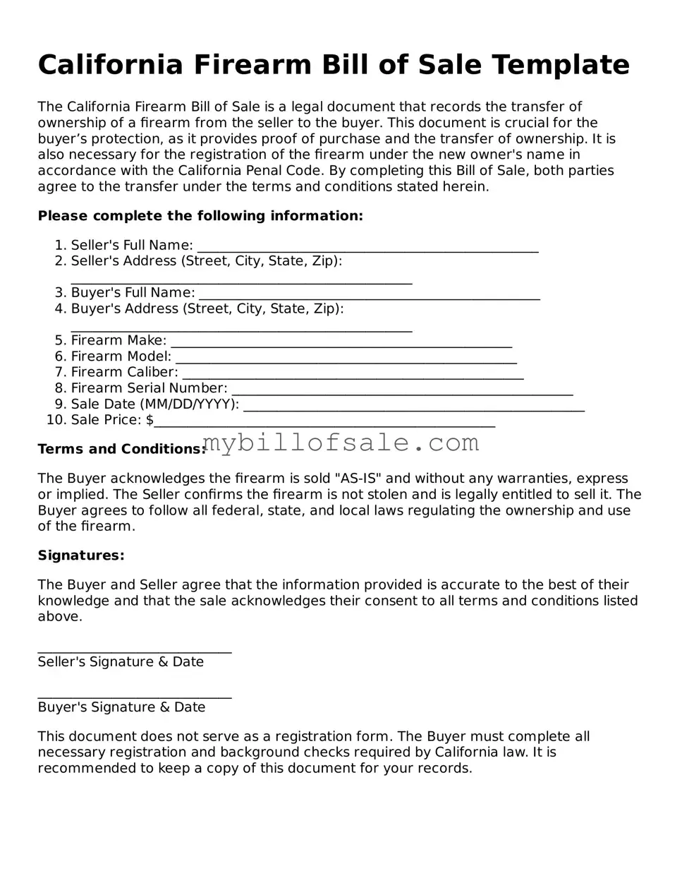 Official California Firearm Bill of Sale Template