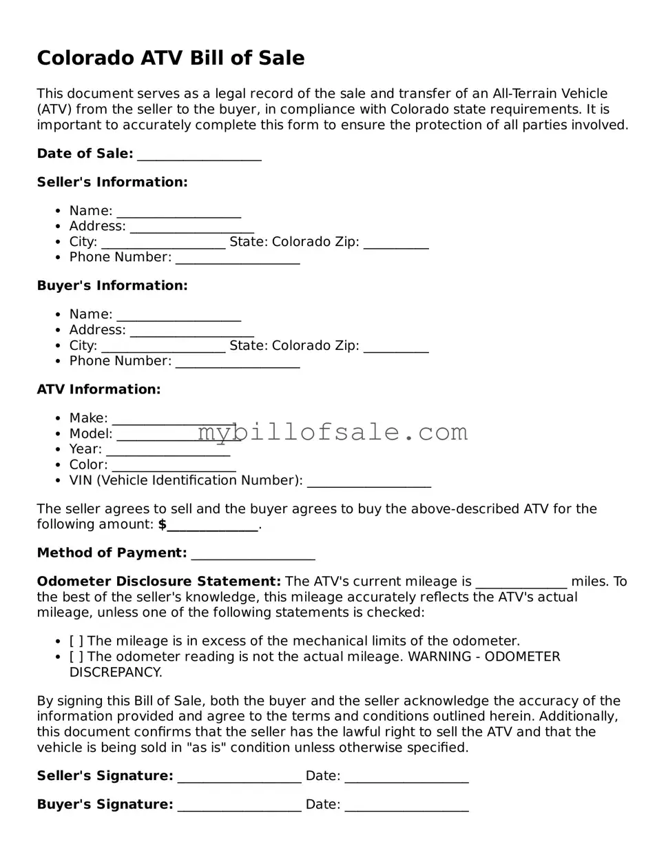 Official Colorado ATV Bill of Sale Template