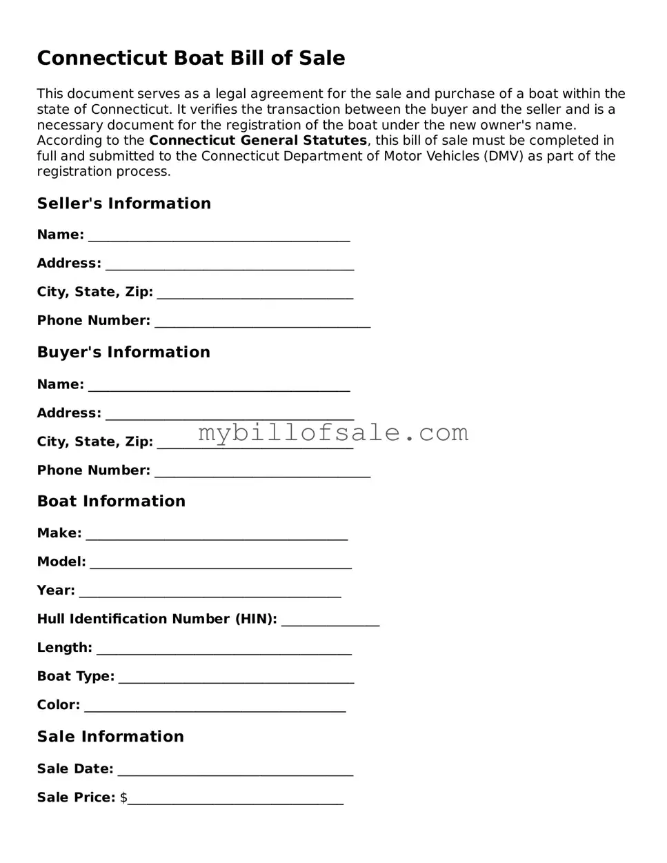 Official Connecticut Boat Bill of Sale Template