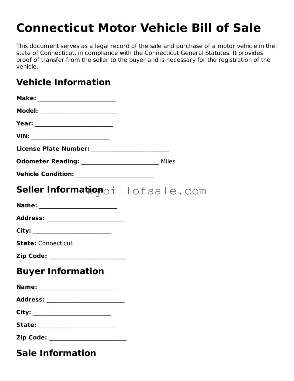 Official Connecticut Motor Vehicle Bill of Sale Template