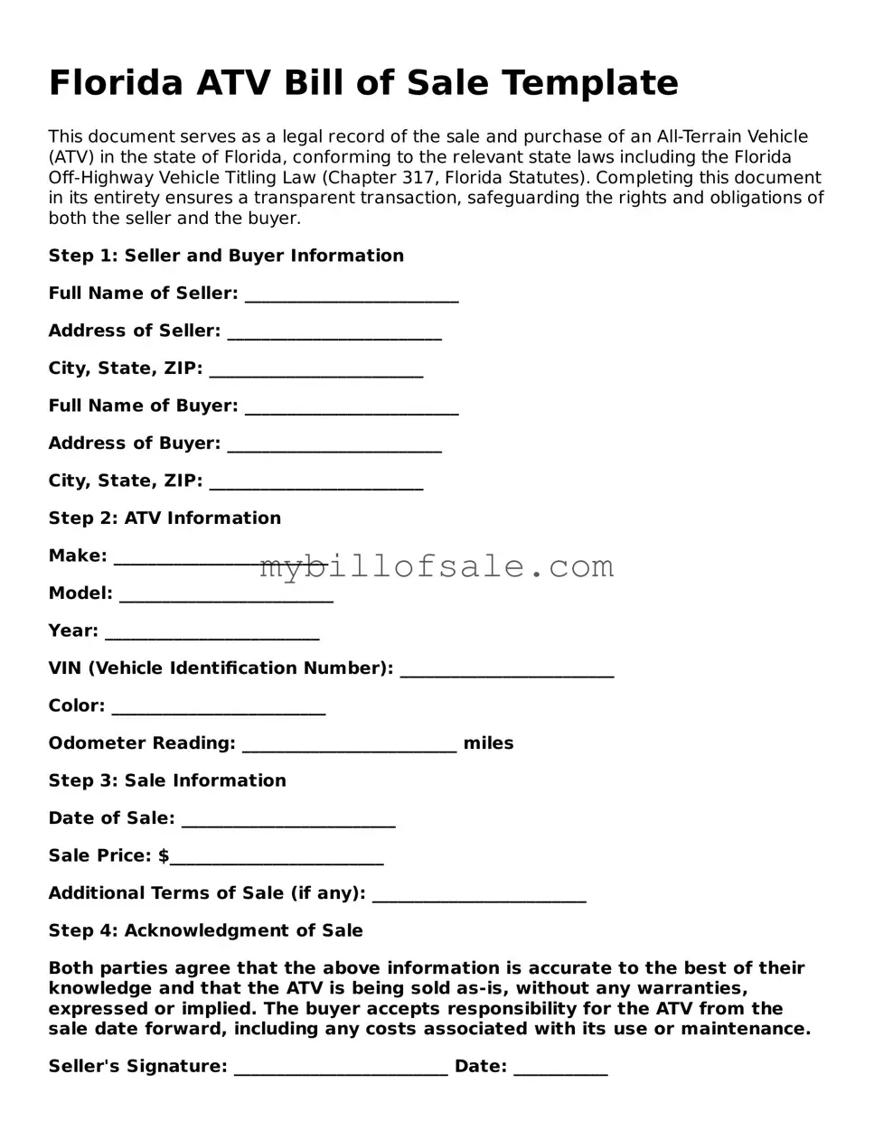 Official Florida ATV Bill of Sale Template
