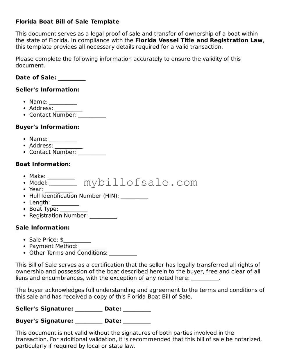 Official Florida Boat Bill of Sale Template