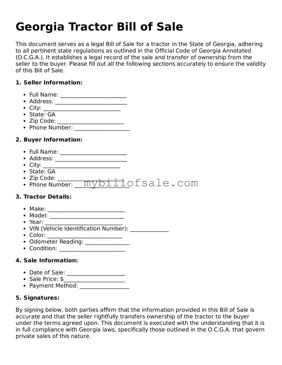 Official Georgia Tractor Bill of Sale Template