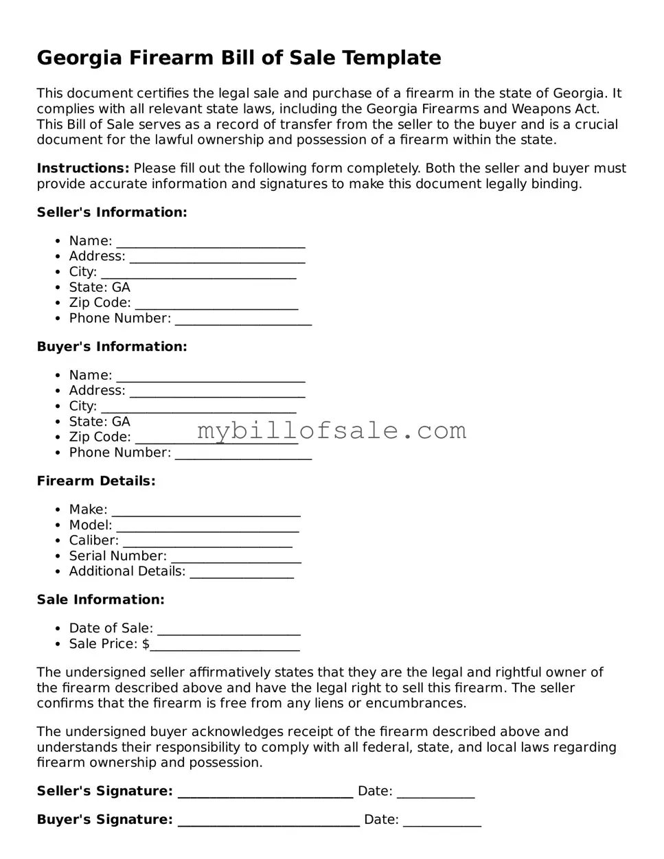 Official Georgia Firearm Bill of Sale Template