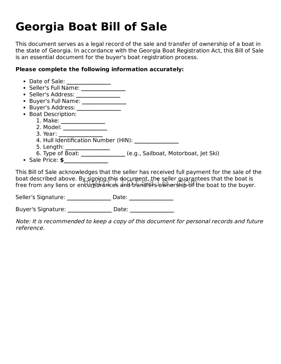 Official Georgia Boat Bill of Sale Template