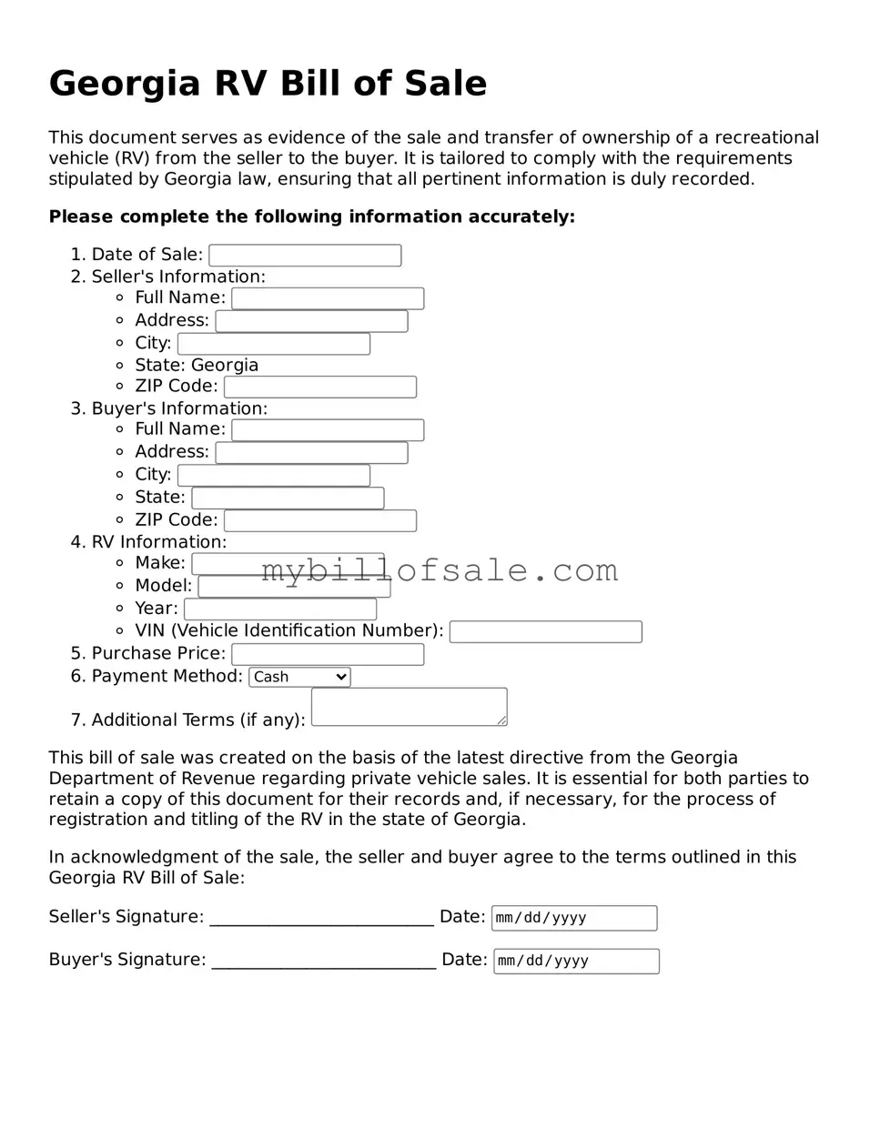 Official Georgia RV Bill of Sale Template