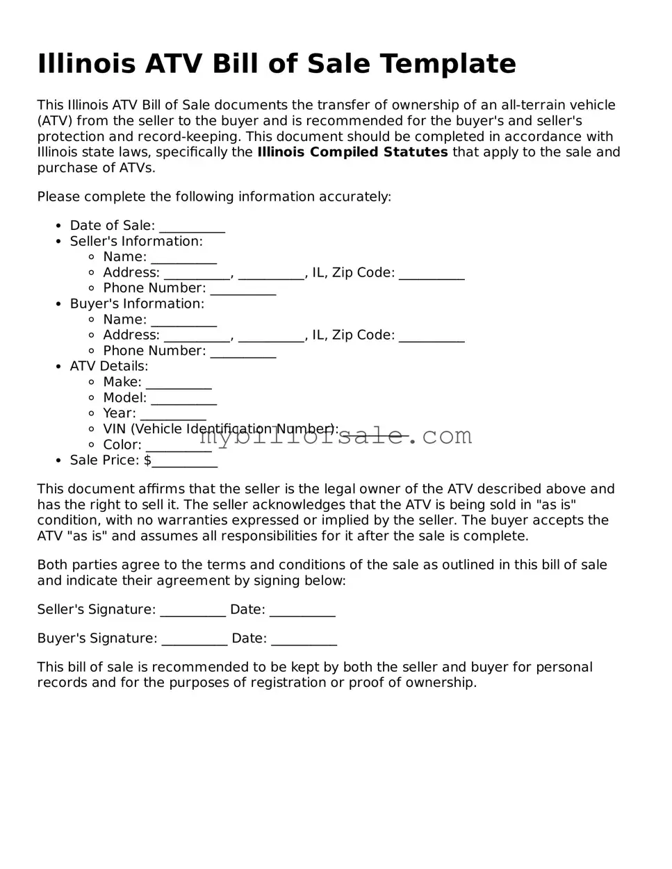 Official Illinois ATV Bill of Sale Template