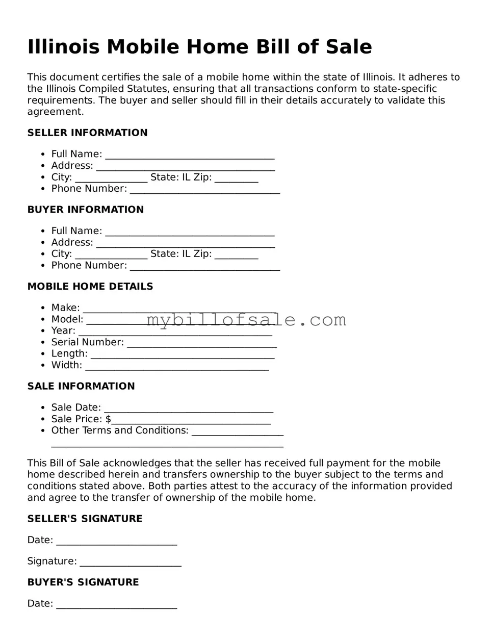 Official Illinois Mobile Home Bill of Sale Template