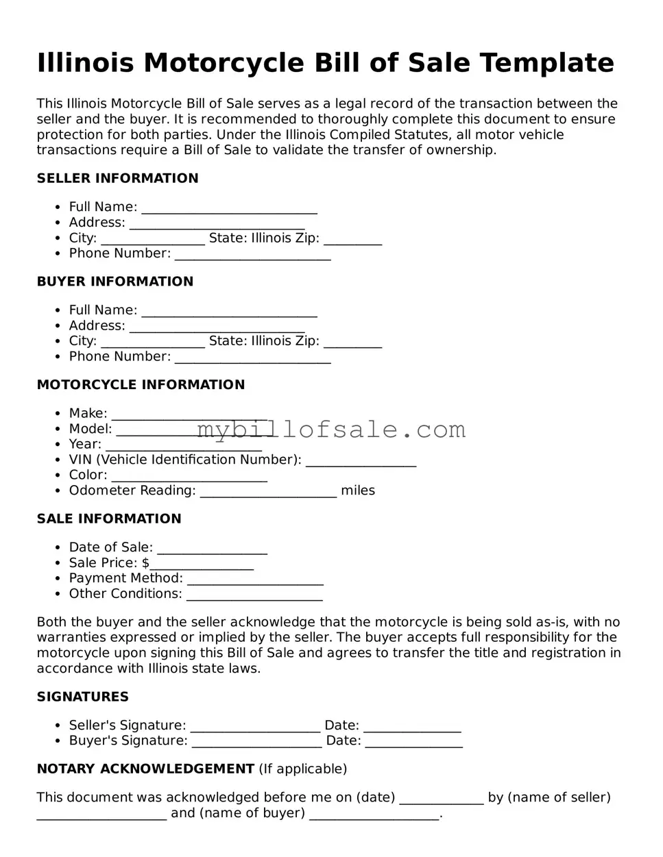 Official Illinois Motorcycle Bill of Sale Template