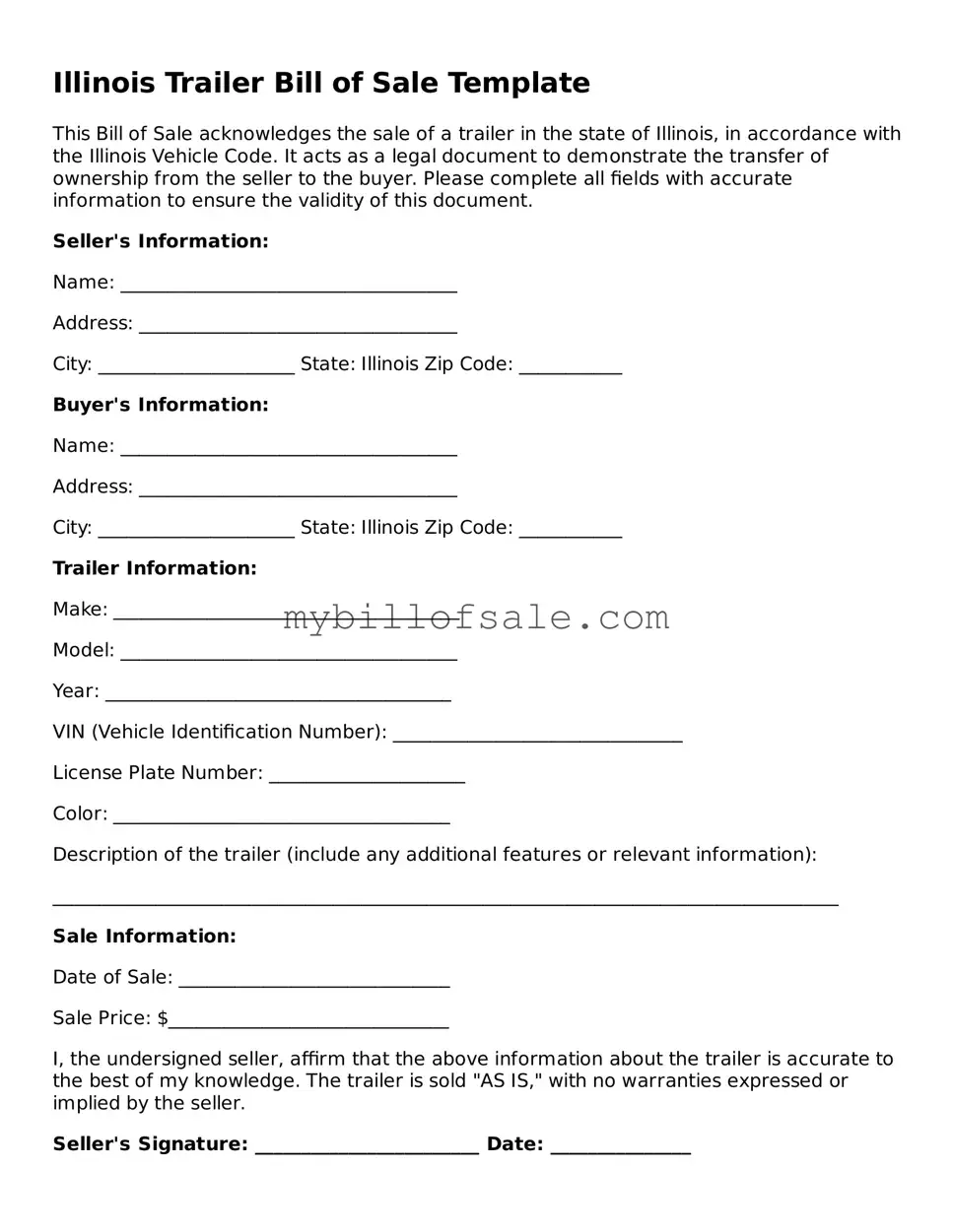 Official Illinois Trailer Bill of Sale Template