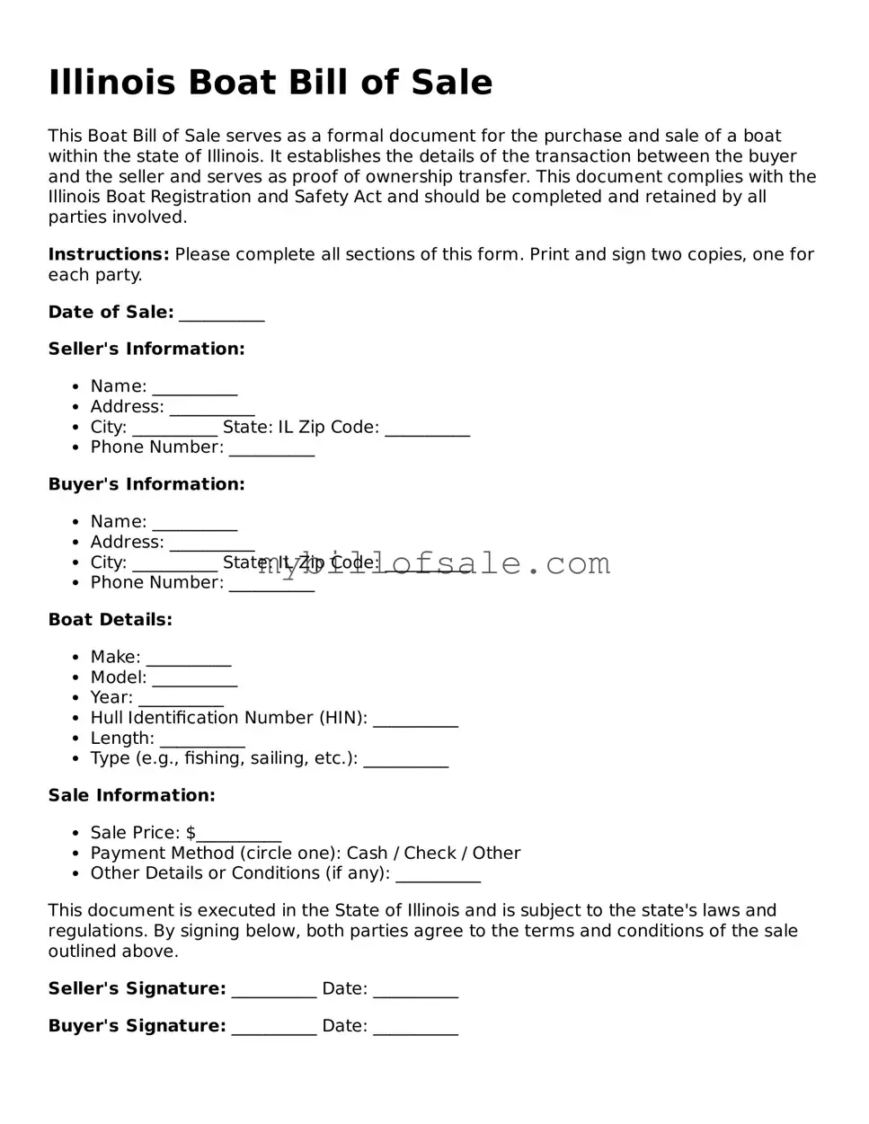 Official Illinois Boat Bill of Sale Template