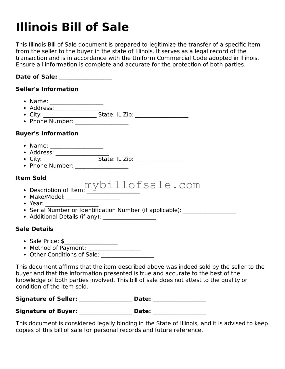 Official Illinois Bill of Sale Template