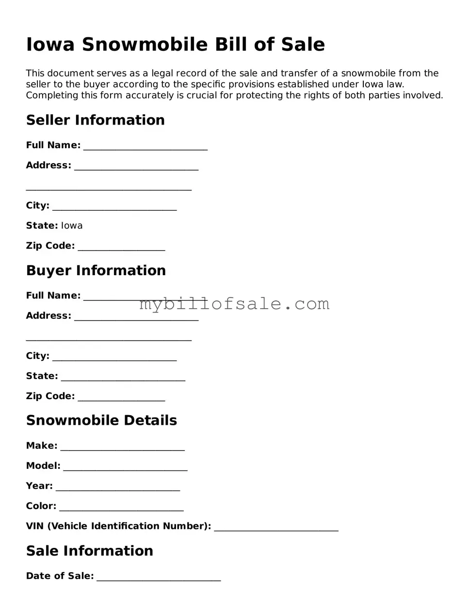 Official Iowa Snowmobile Bill of Sale Template