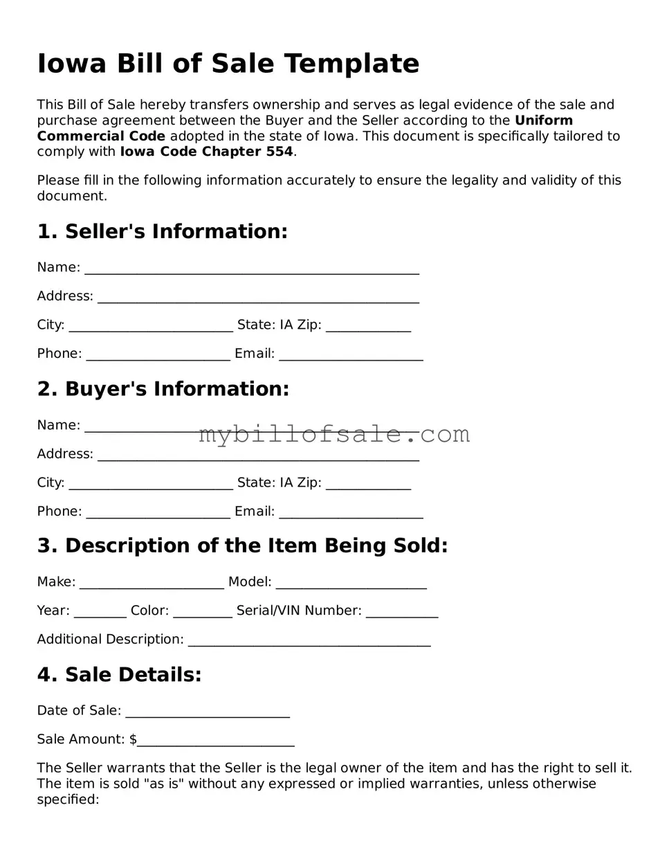 Official Iowa Bill of Sale Template
