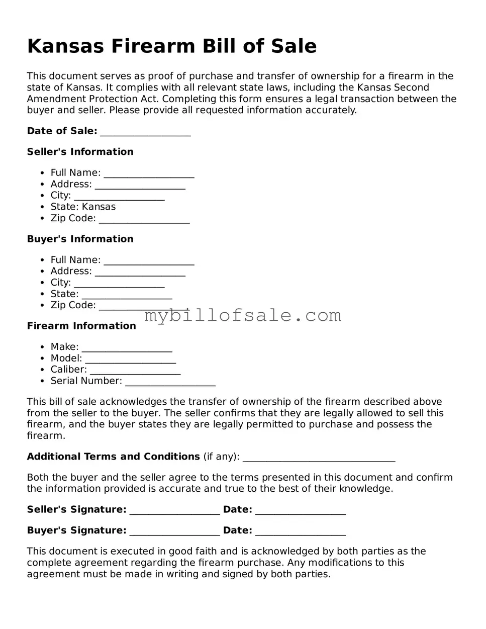 Official Kansas Firearm Bill of Sale Template
