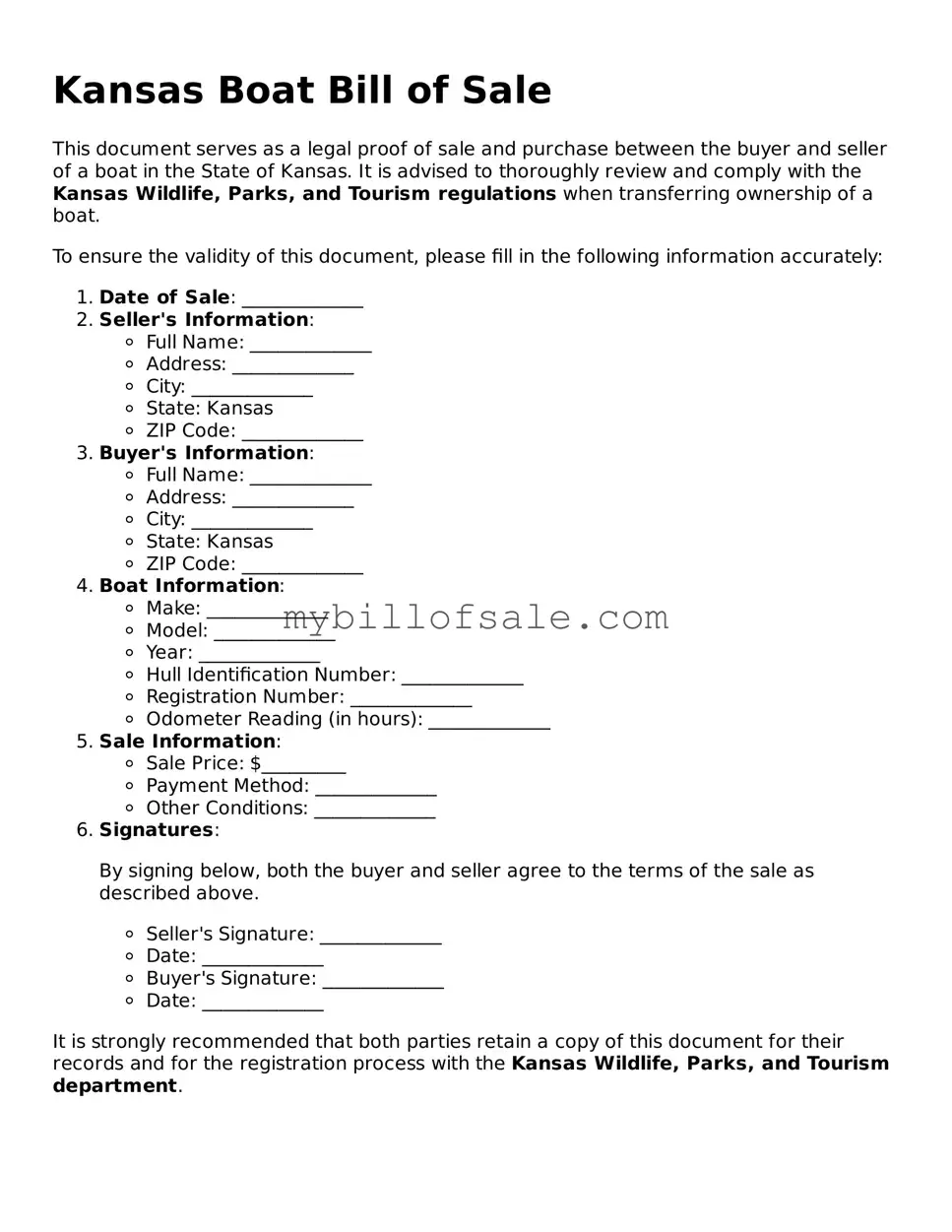 Official Kansas Boat Bill of Sale Template