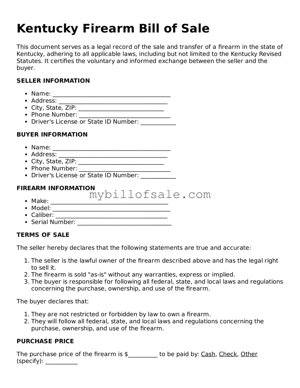Official Kentucky Firearm Bill of Sale Template