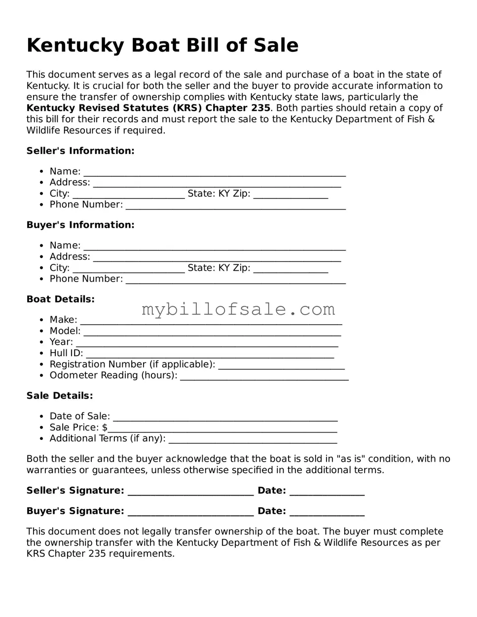 Official Kentucky Boat Bill of Sale Template