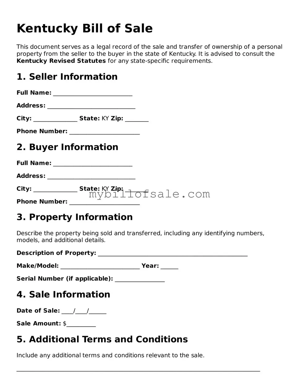 Official Kentucky Bill of Sale Template
