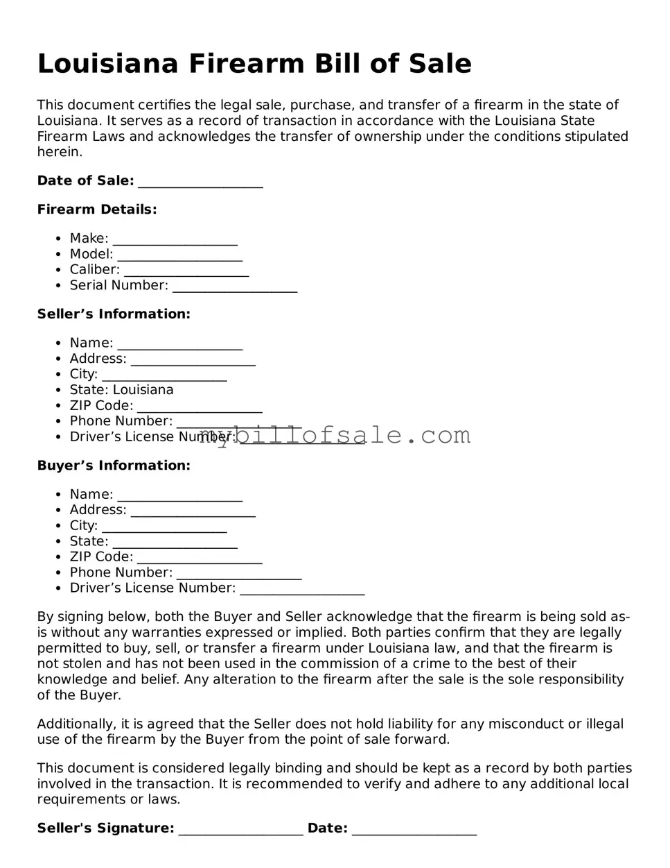 Official Louisiana Firearm Bill of Sale Template