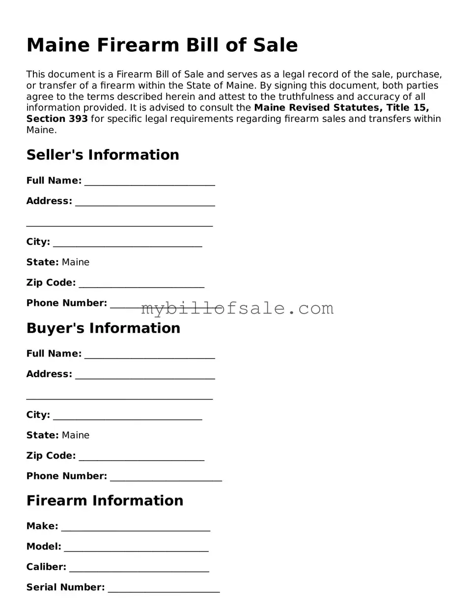 Official Maine Firearm Bill of Sale Template