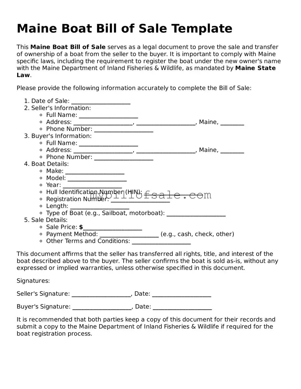 Official Maine Boat Bill of Sale Template