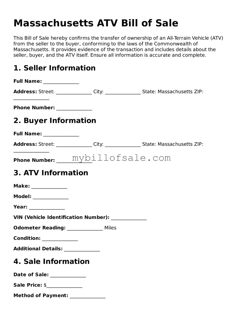 Official Massachusetts ATV Bill of Sale Template