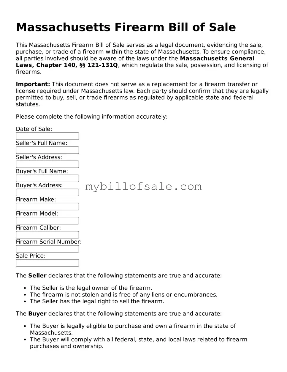 Official Massachusetts Firearm Bill of Sale Template