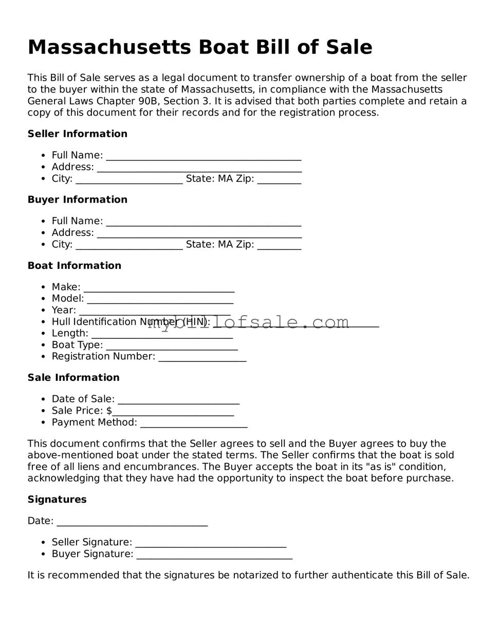 Official Massachusetts Boat Bill of Sale Template