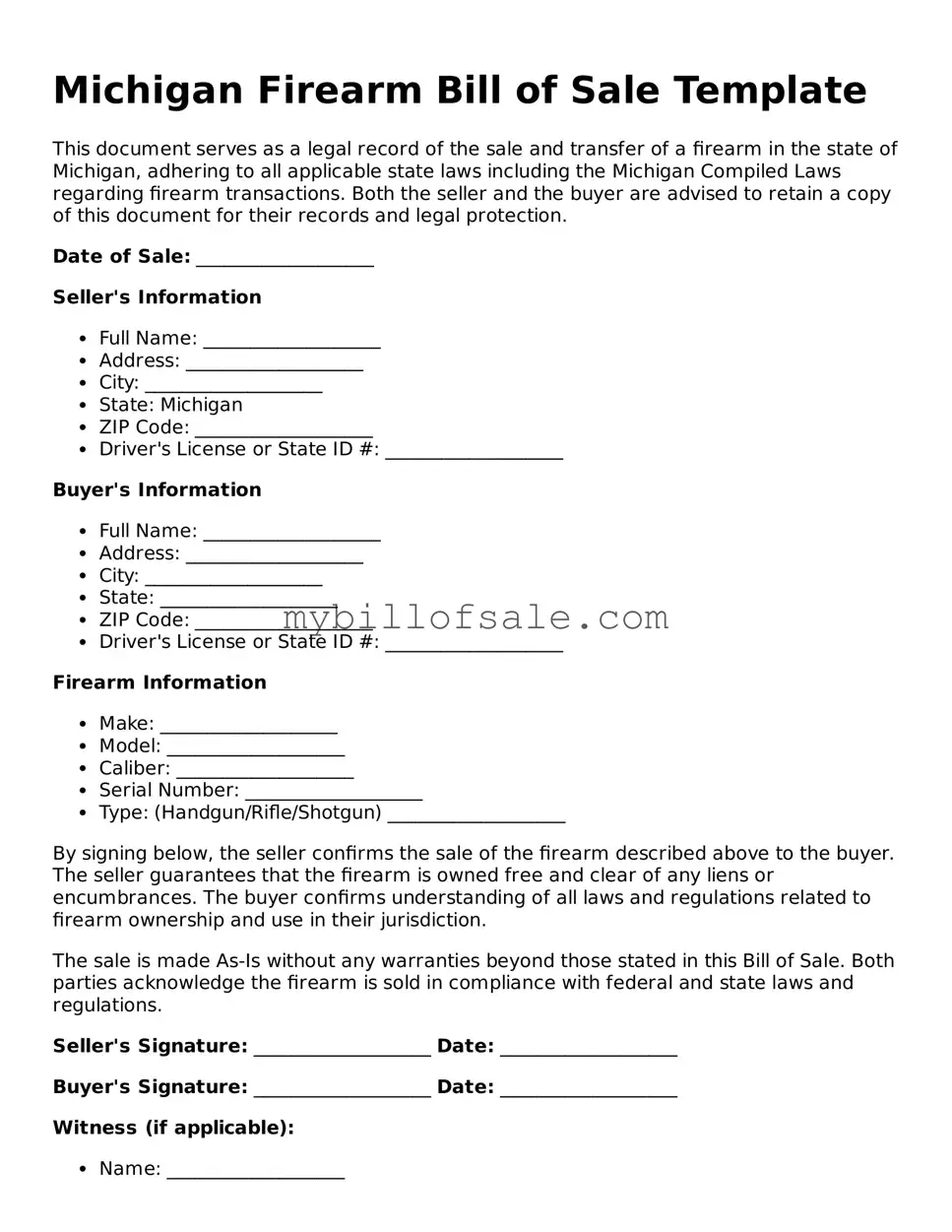 Official Michigan Firearm Bill of Sale Template