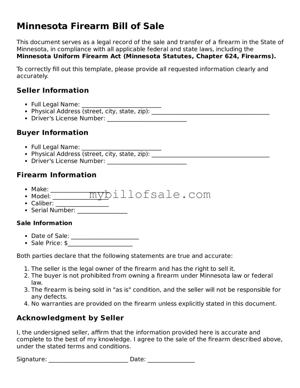 Official Minnesota Firearm Bill of Sale Template