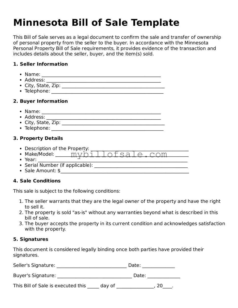 Official Minnesota Bill of Sale Template