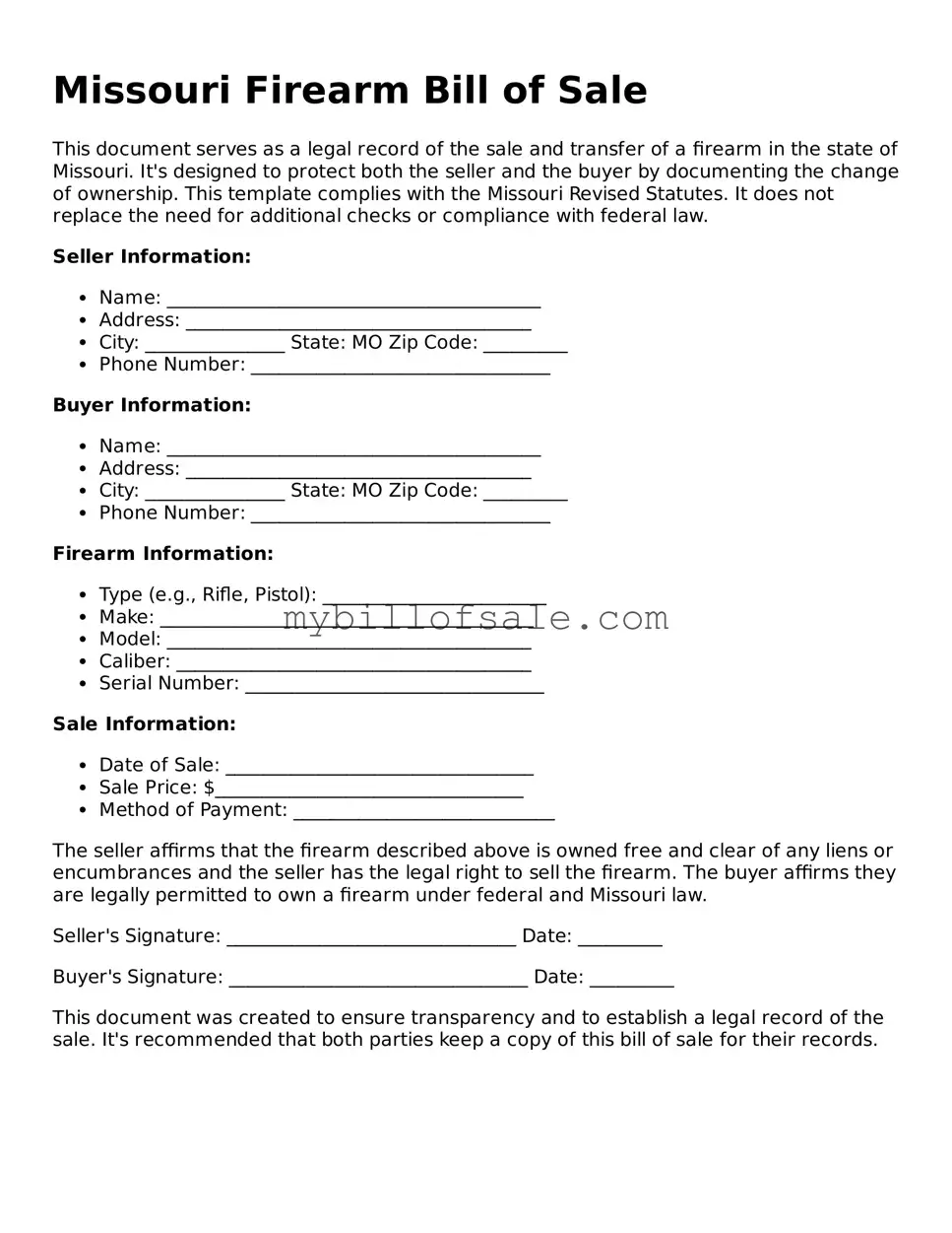 Official Missouri Firearm Bill of Sale Template