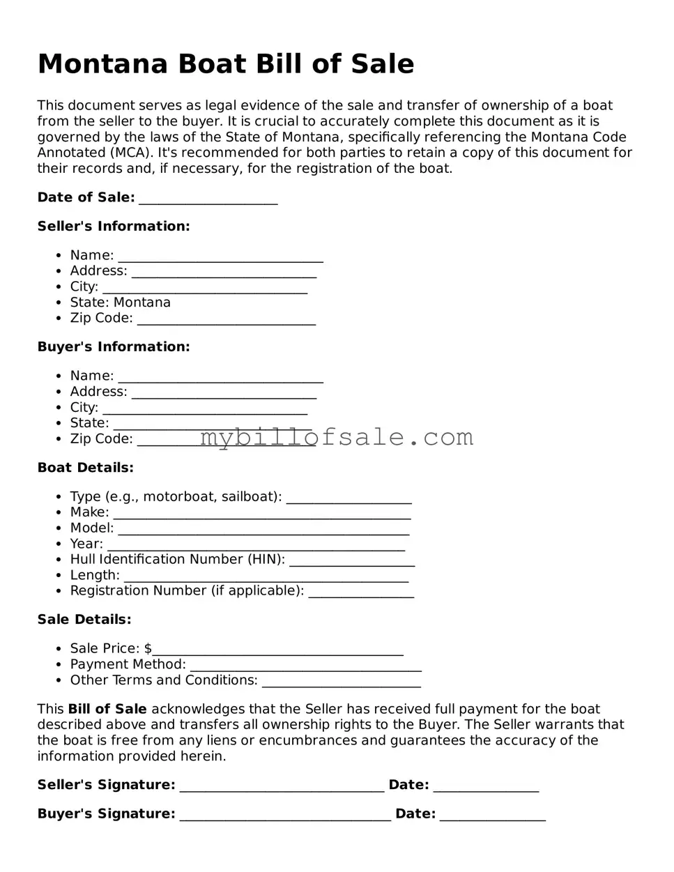 Official Montana Boat Bill of Sale Template