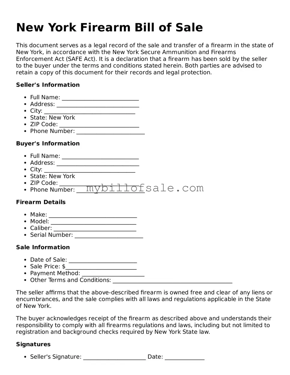 Official New York Firearm Bill of Sale Template