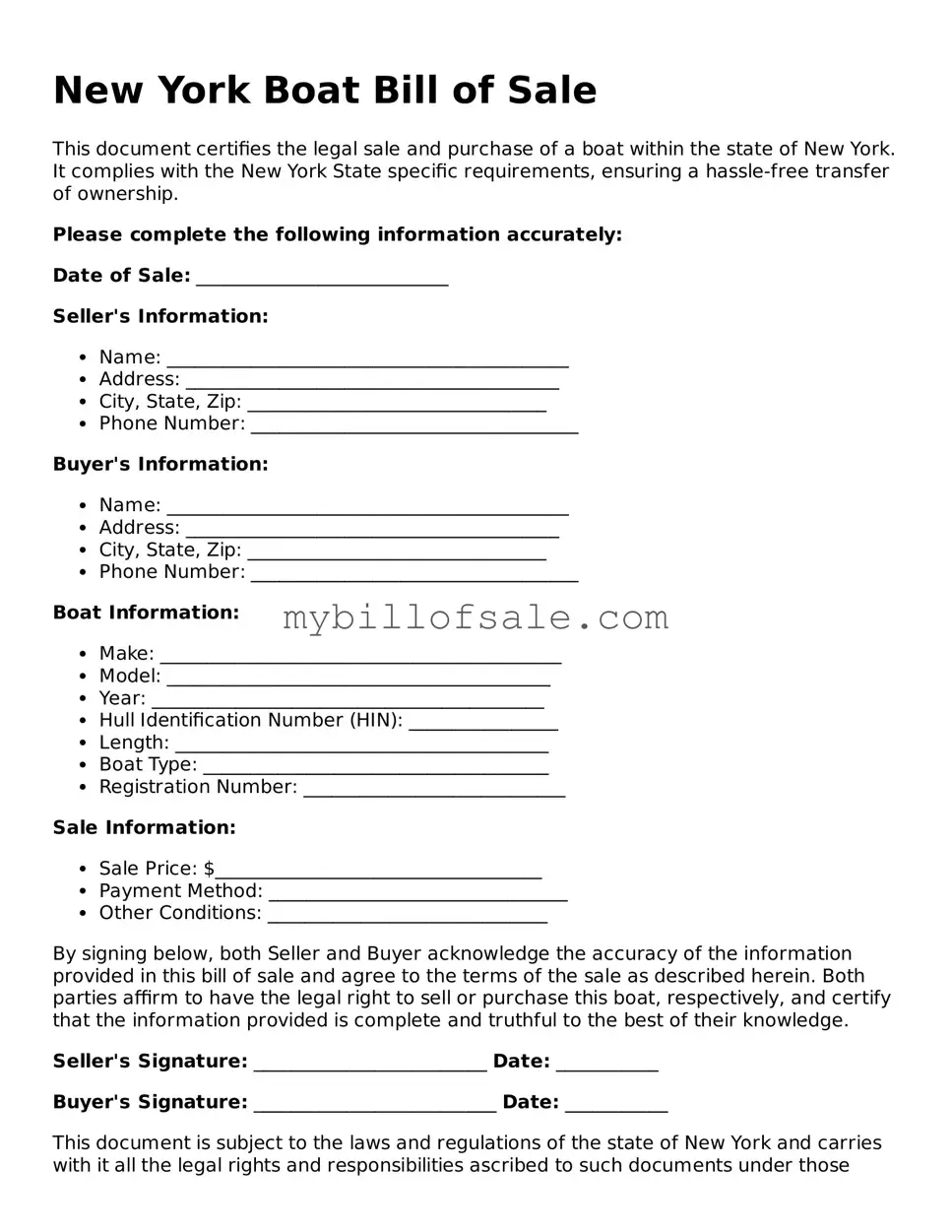 Official New York Boat Bill of Sale Template