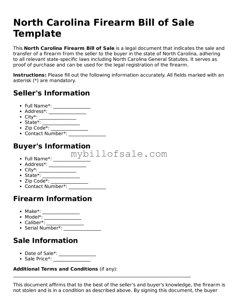 Official North Carolina Firearm Bill of Sale Template