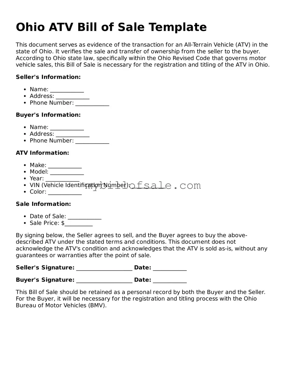 Official Ohio ATV Bill of Sale Template