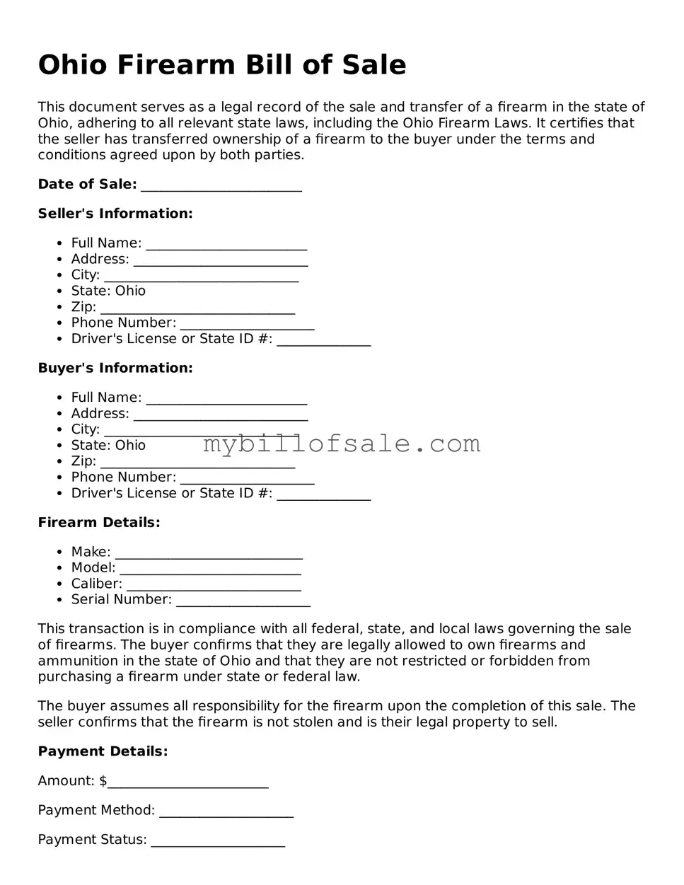 Official Ohio Firearm Bill of Sale Template