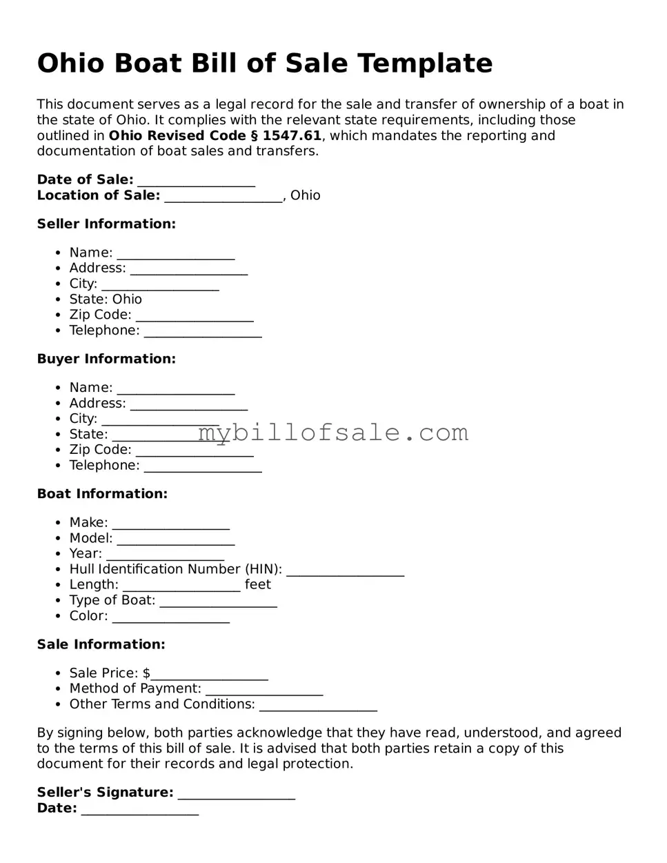 Official Ohio Boat Bill of Sale Template