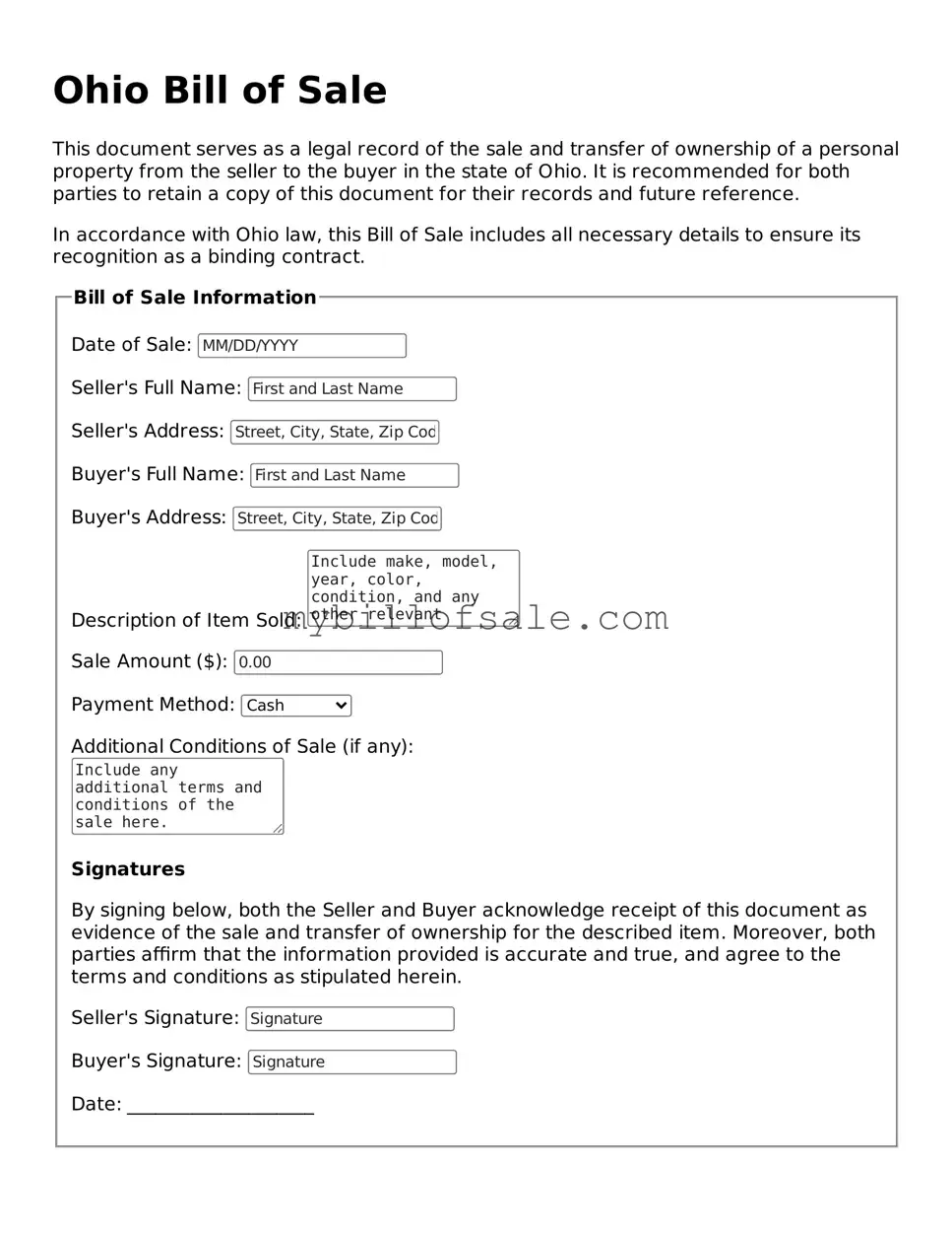 Official Ohio Bill of Sale Template