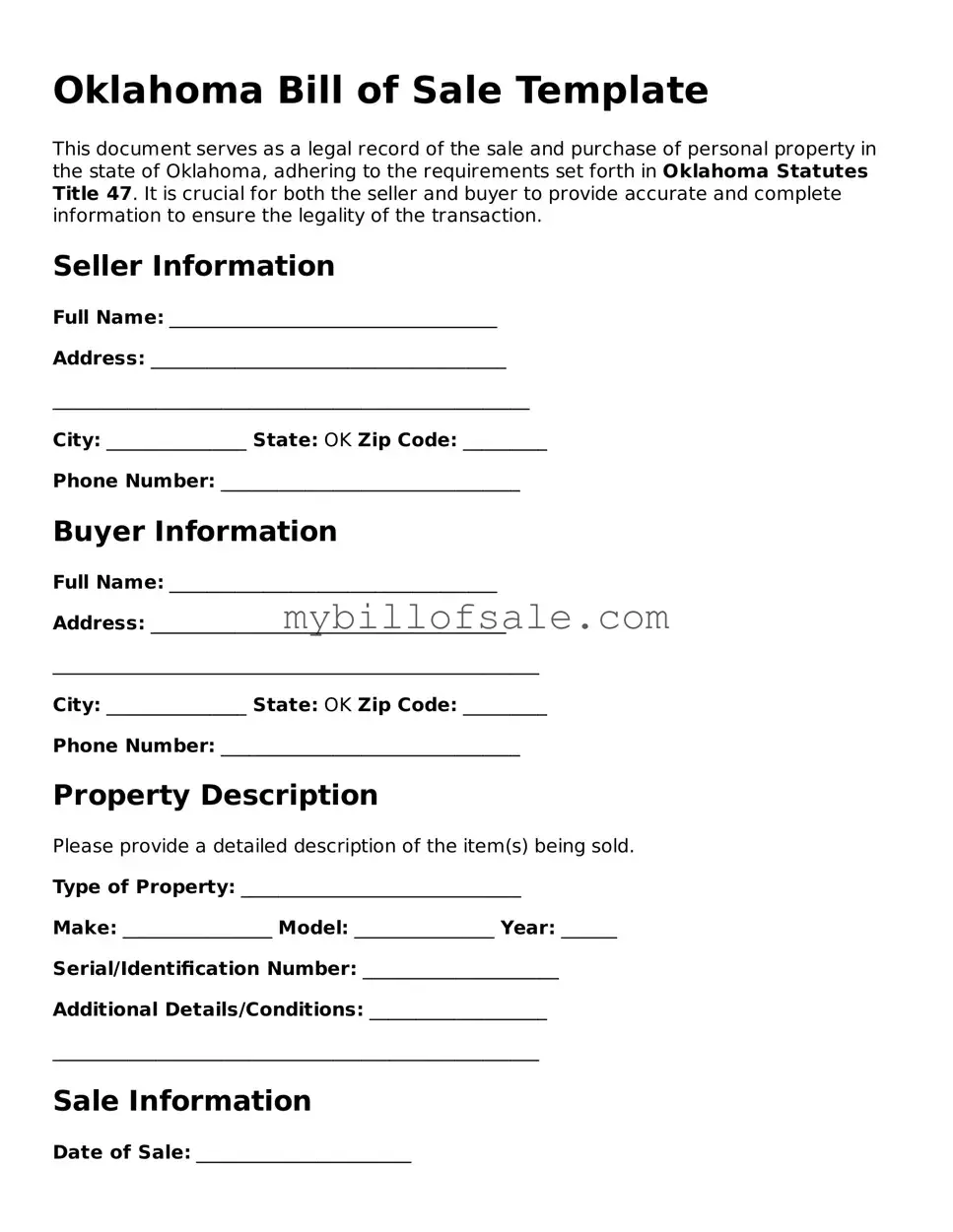 Official Oklahoma Bill of Sale Template