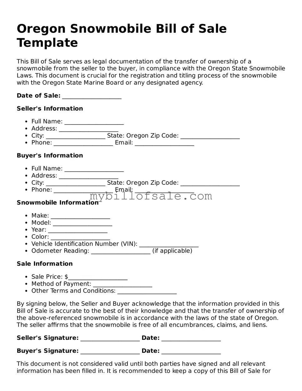 Official Oregon Snowmobile Bill of Sale Template